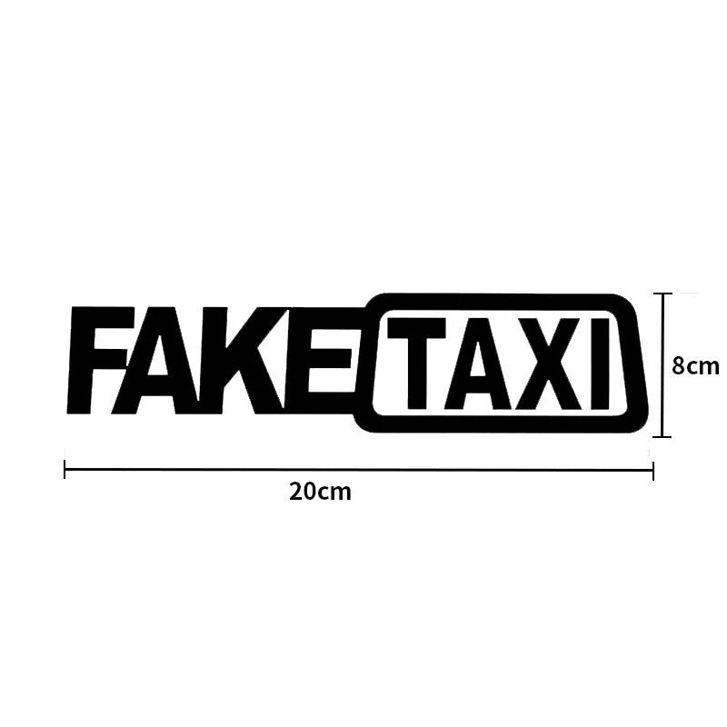 FAKE TAXI black car warning sticker measuring 20cm by 8cm
