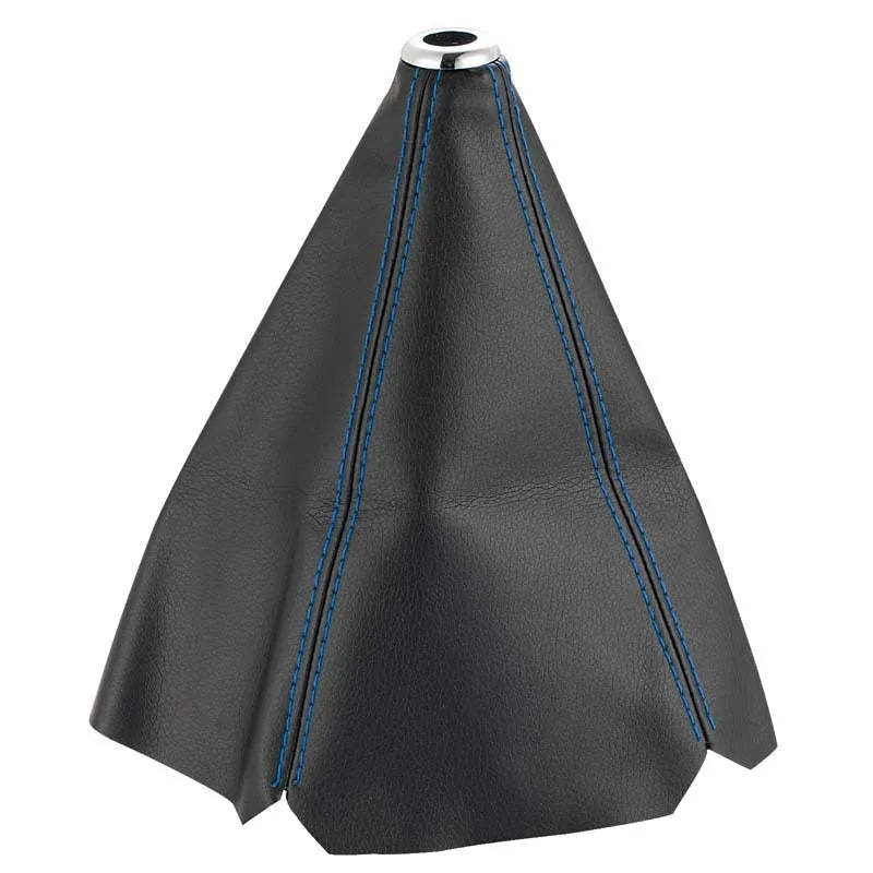 Black PU leather gear lever dust cover for General Motors cars on a gear stick.