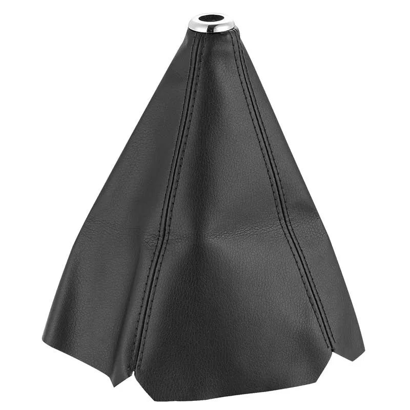 Black PU leather gear lever dust cover for General Motors cars on a gear stick.