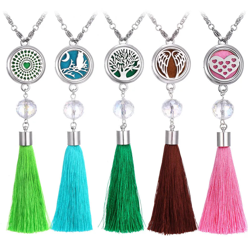 Alloy tassel car pendant aromatherapy diffuser with chain and cotton pads for essential oils