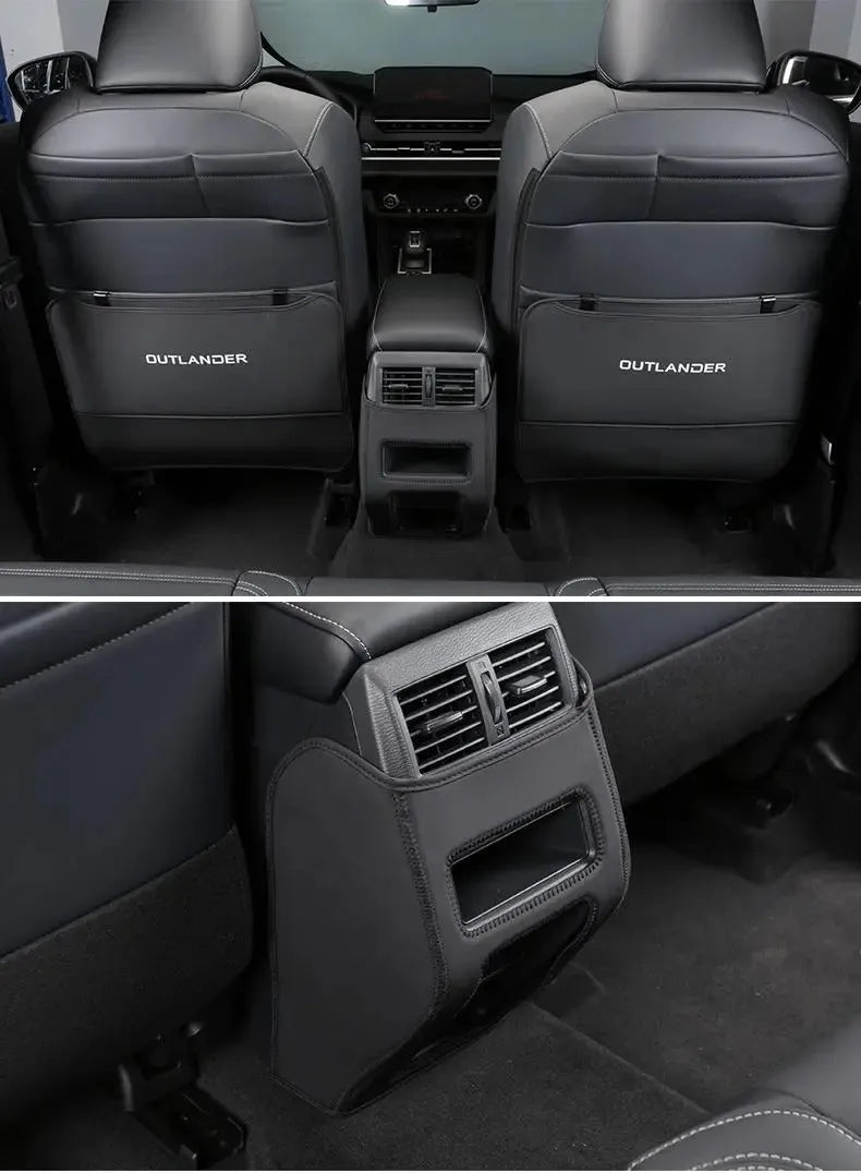 Three leather anti-kick pads for 2023 Outlander interior protection in black, grey, and brown colour options