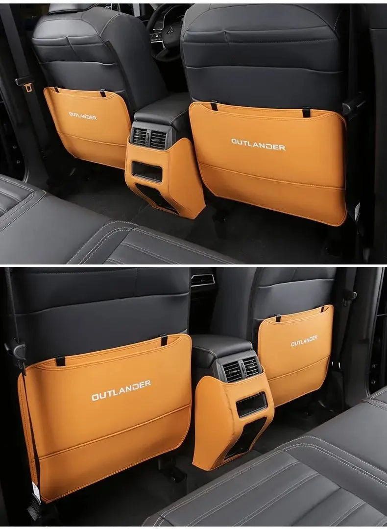 Three leather anti-kick pads for 2023 Outlander interior protection in black, grey, and brown colour options