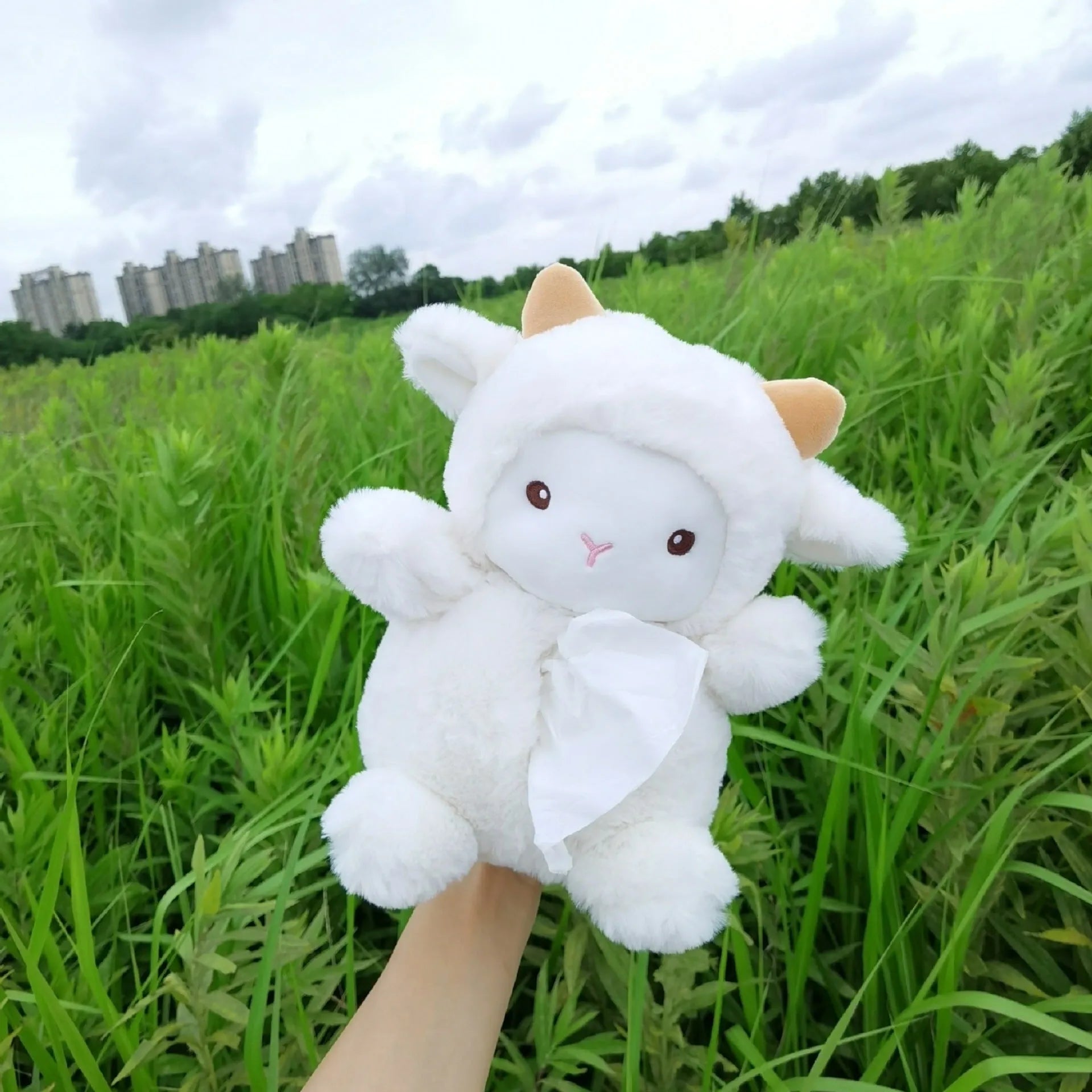 Cartoon lamb plush car tissue box for automobile and household interior decoration