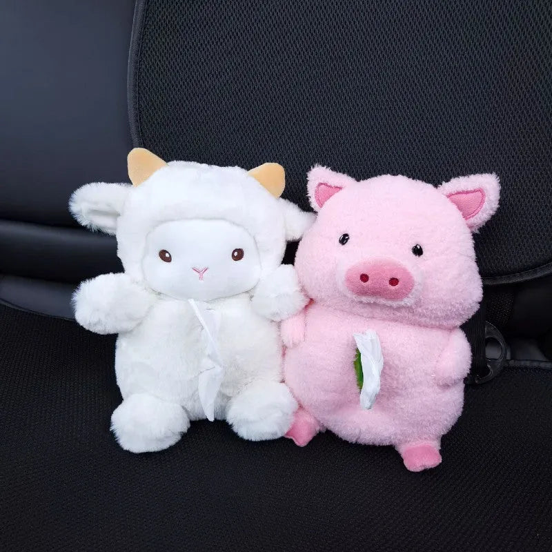 Cartoon lamb plush car tissue box for automobile and household interior decoration