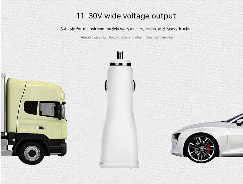 White QC2.0 single port USB car charger showing compact dimensions for vehicle installation