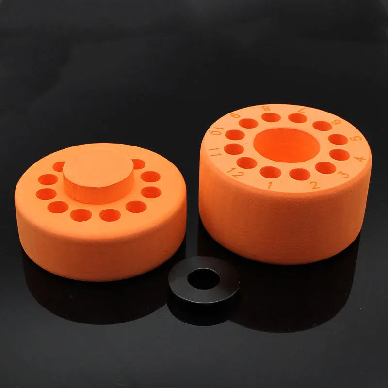 Laboratory cooling box with orange metal block and blue plastic cover for gradient freezing applications