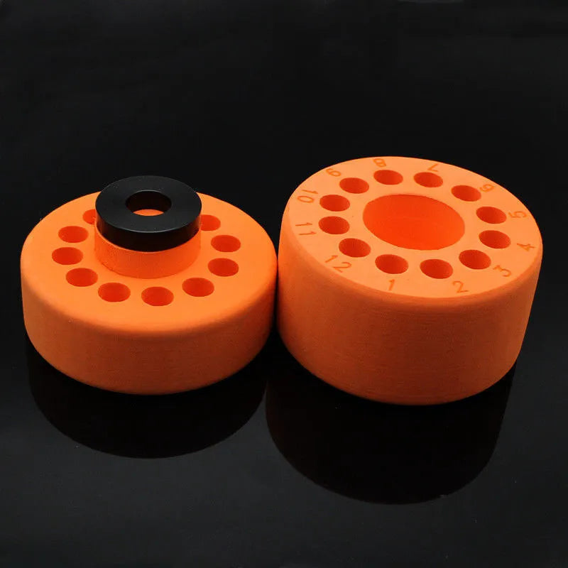 Laboratory cooling box with orange metal block and blue plastic cover for gradient freezing applications