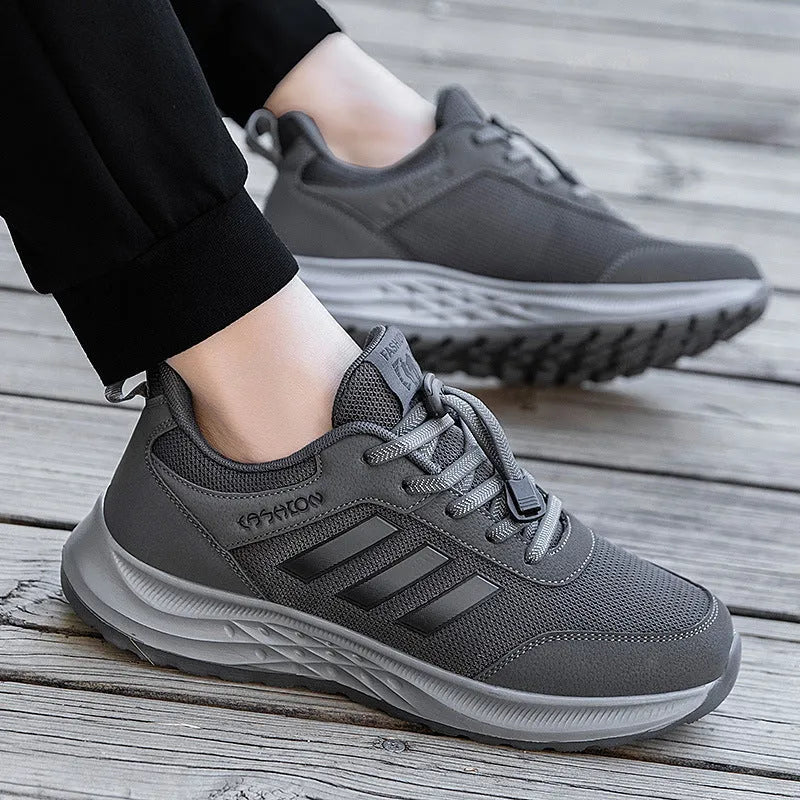 Men's and women's breathable mesh mom shoes with elastic band and non-slip sole in various colours.