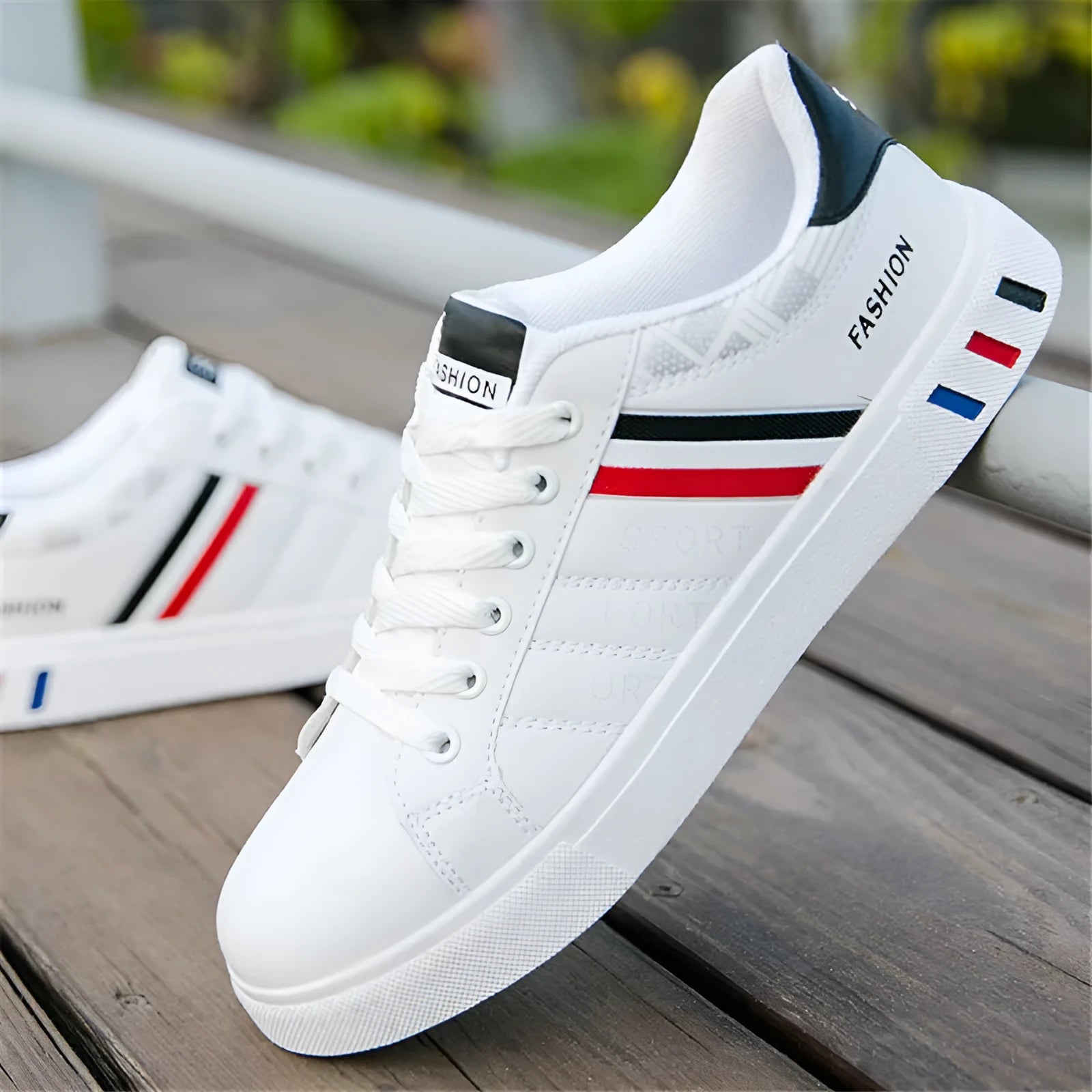 Men's sports shoes in black, grey and white colours showing Asian sizes 39-44