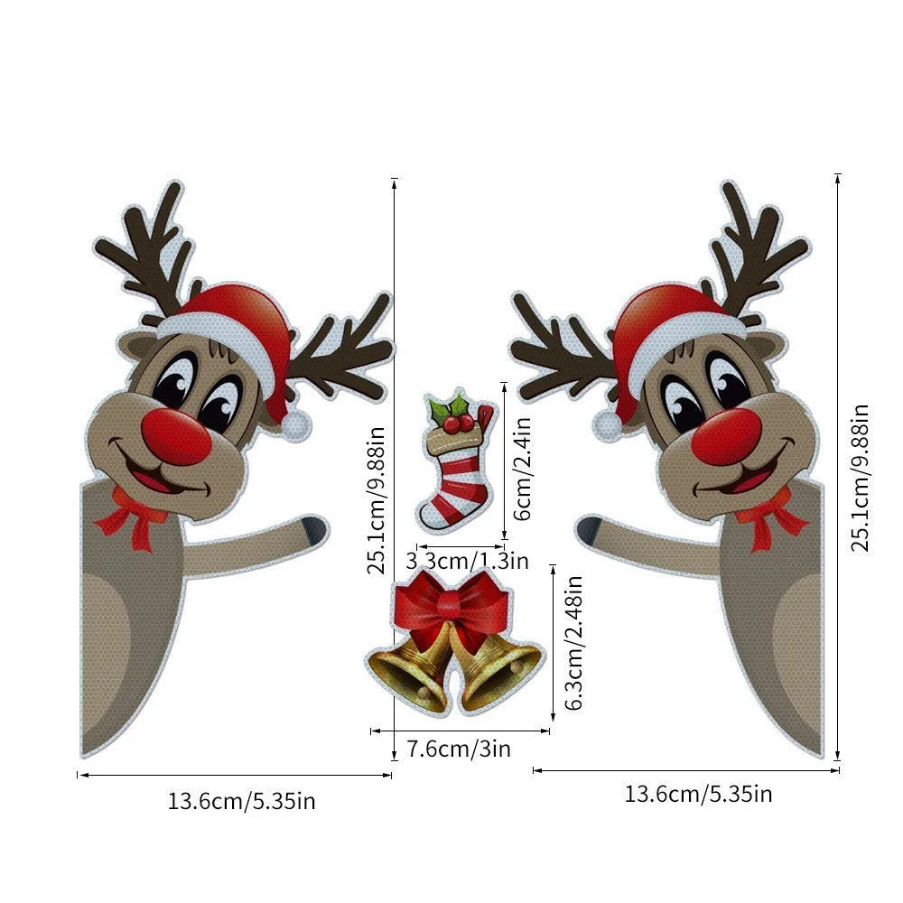 Cartoon Christmas elk and bell design magnetic bumper stickers with reflective and luminous properties.