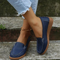 Women's flat loafers in PU leather with round toe and car suture detailing in five colour options
