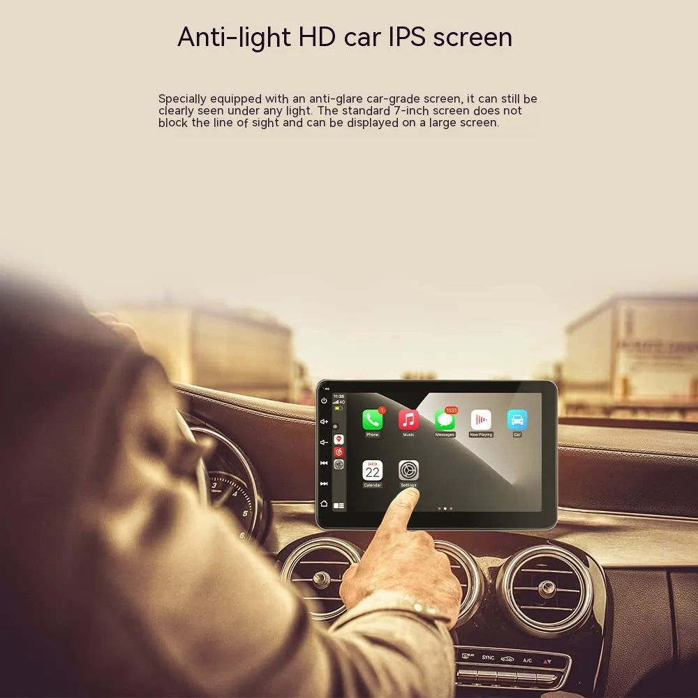 Wireless CarPlay car navigator with 7-inch OLED display and reversing camera on universal bracket