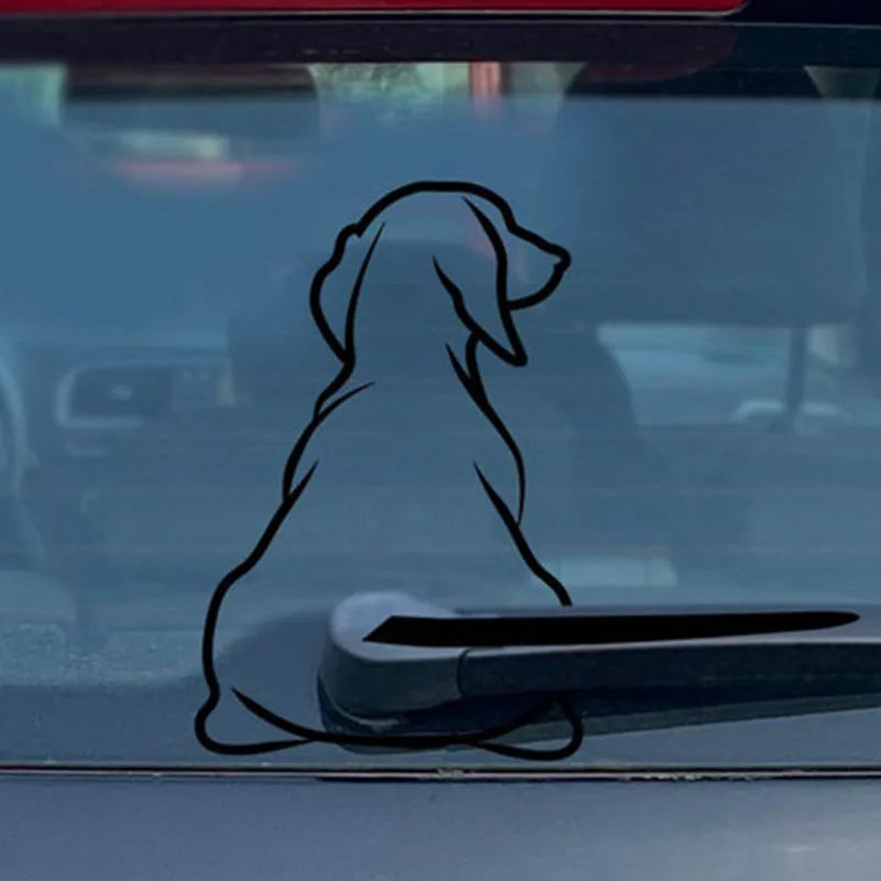 Cartoon dog rear window car sticker with wiper feature in black and white colour options