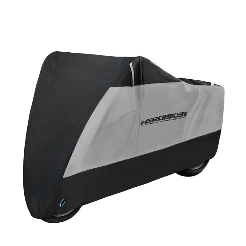 Motorcycle dust cover in black colour showing size options from M to XXXXL