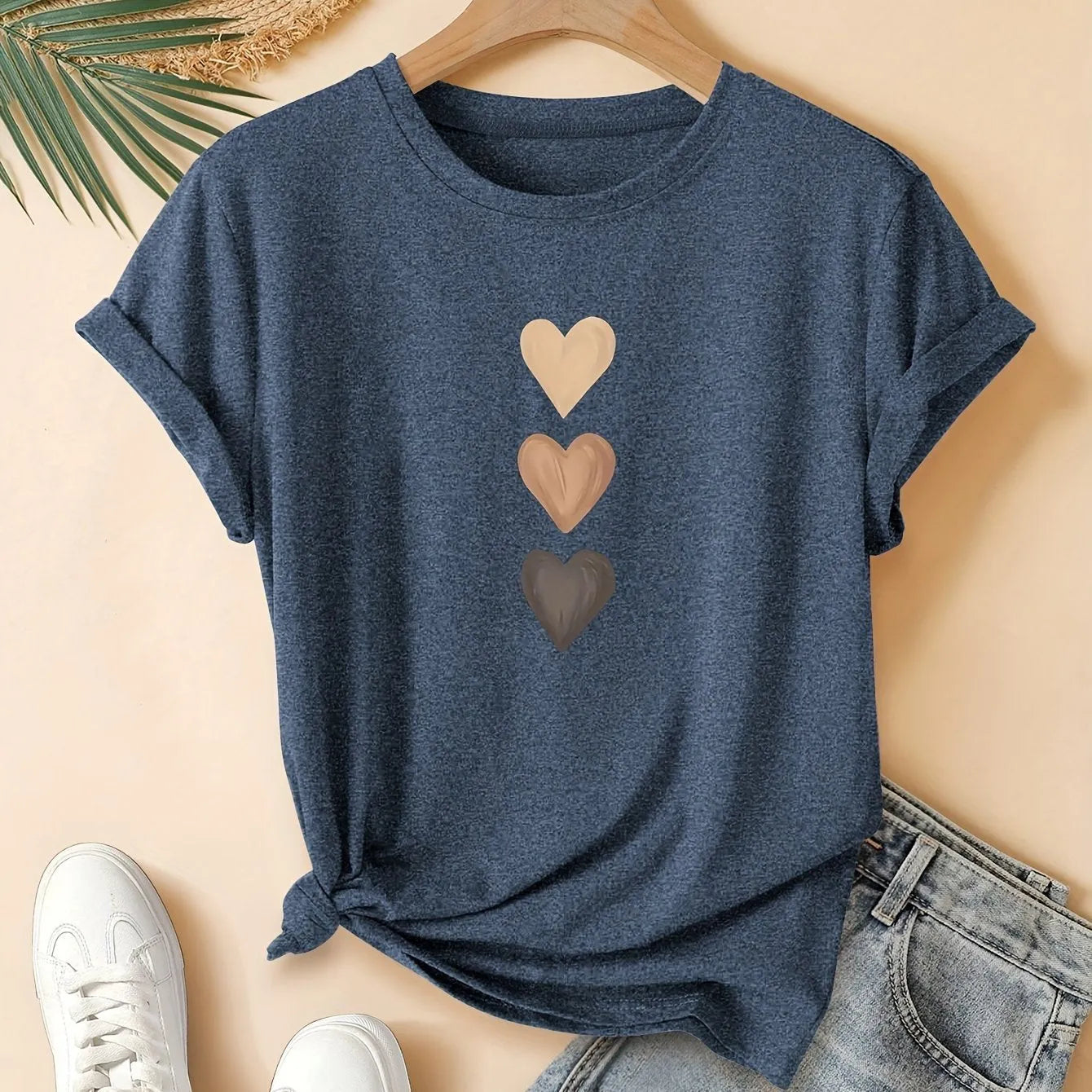 Women's pure cotton short sleeve T-shirt with Chinese art retro print in dark grey colour