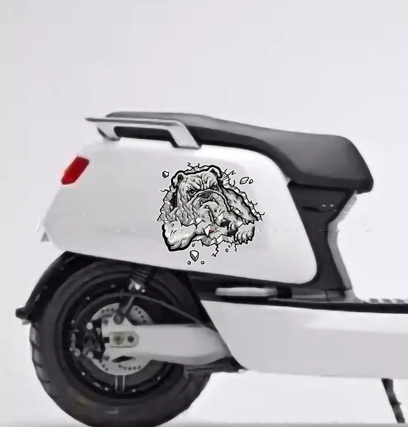 Grey dog pattern motorcycle decorative sticker measuring 17cm by 17cm