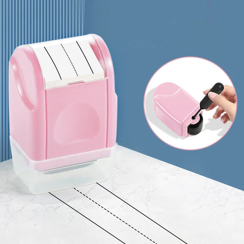 Rectangular plastic roller stamp for English line patterns in seven colours for teaching