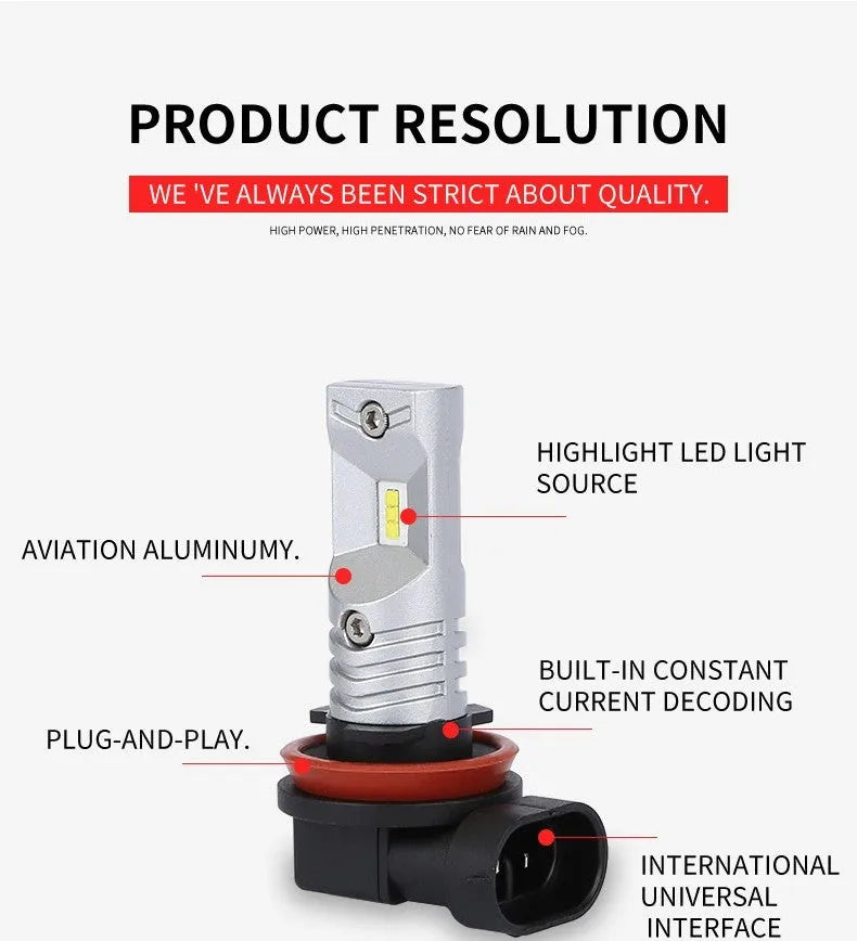 H11 H8 compatible 80W high power CSP LED car front fog lamp with aviation aluminium housing