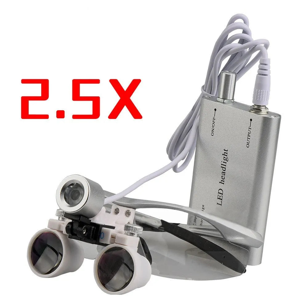 Black head-mounted LED magnifying glass with 3.5X magnification for dental and precision inspection work