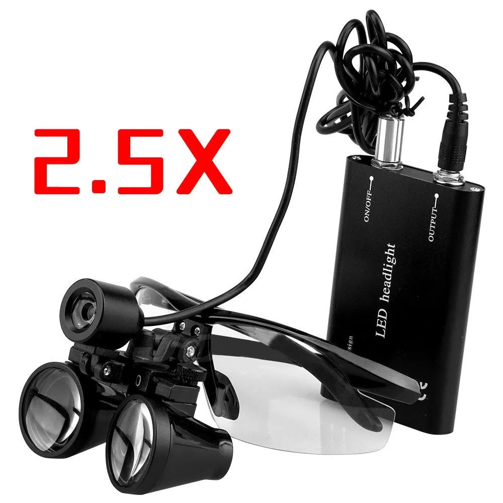 Black head-mounted LED magnifying glass with 3.5X magnification for dental and precision inspection work
