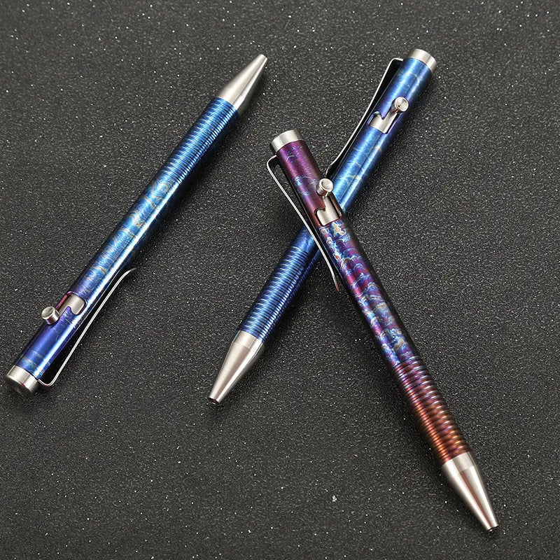 Titanium alloy bolt-action ballpoint pen with gun-bolt handle in phantom colour.