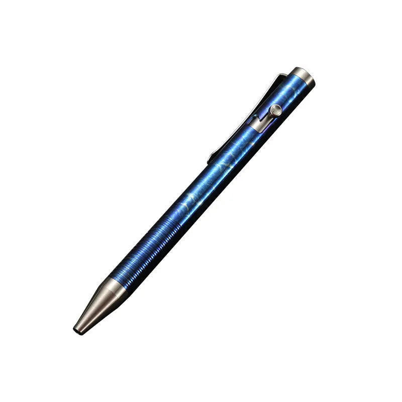 Titanium alloy bolt-action ballpoint pen with gun-bolt handle in phantom colour.
