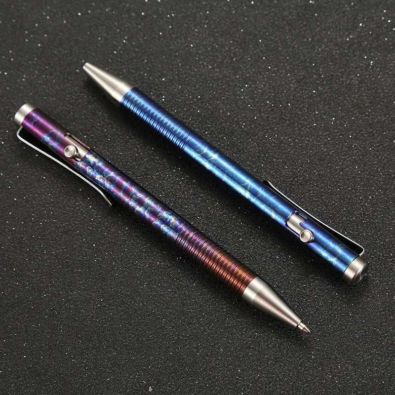 Titanium alloy bolt-action ballpoint pen with gun-bolt handle in phantom colour.