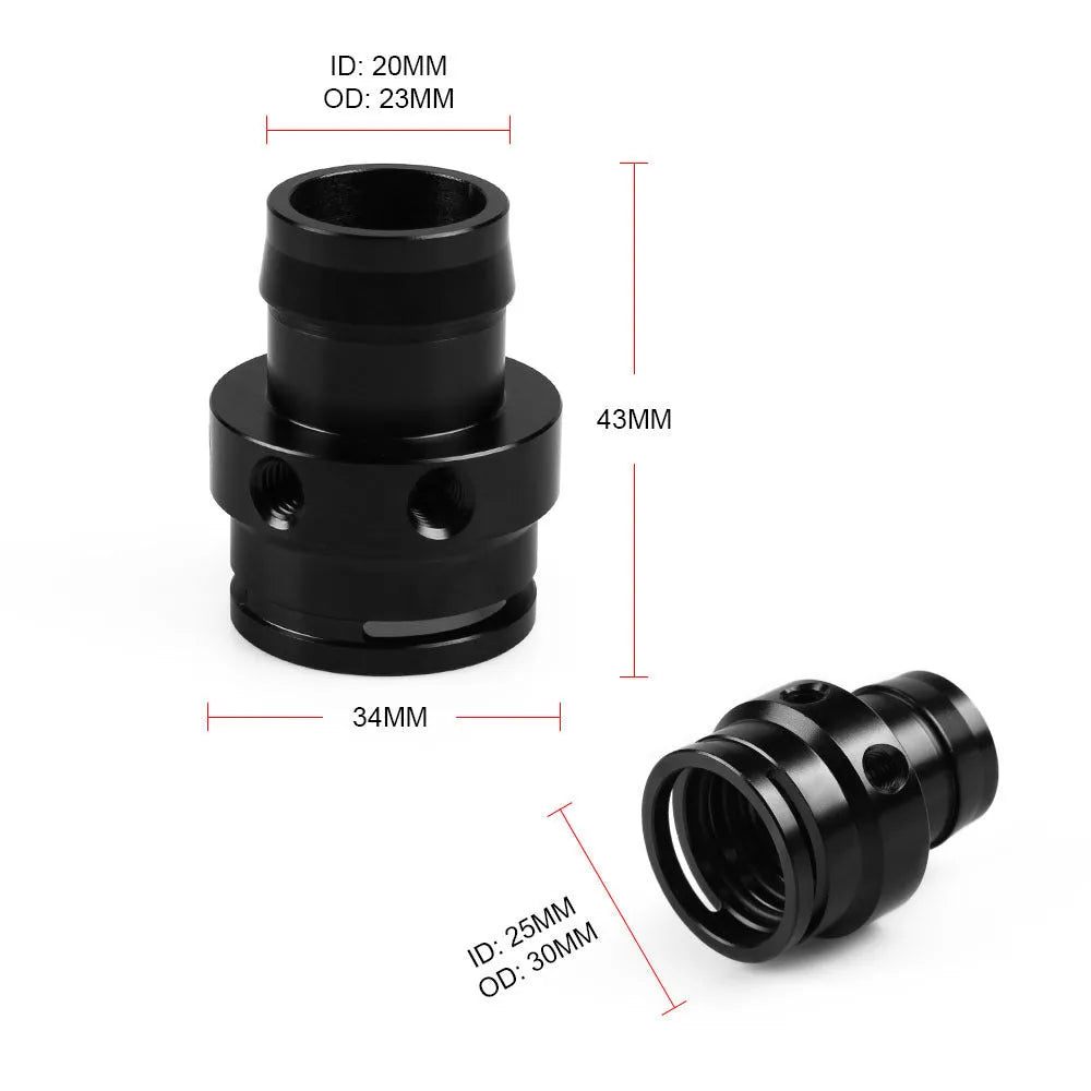 Black titanium vacuum adapter tee for second generation engine vacuum hose connections.