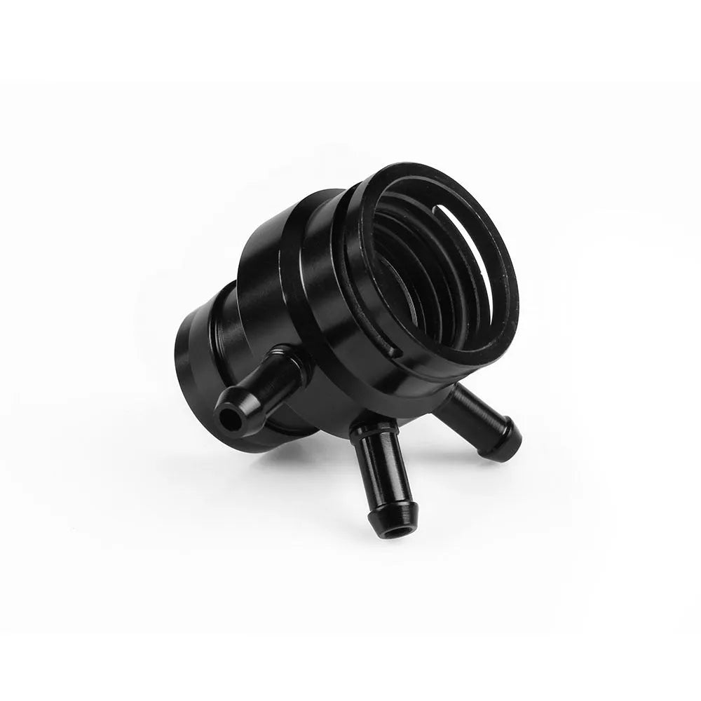 Black titanium vacuum adapter tee for second generation engine vacuum hose connections.