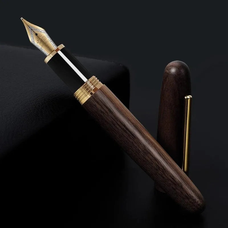 Wooden fountain pen with rotating cap in various wood finishes with interchangeable nib options