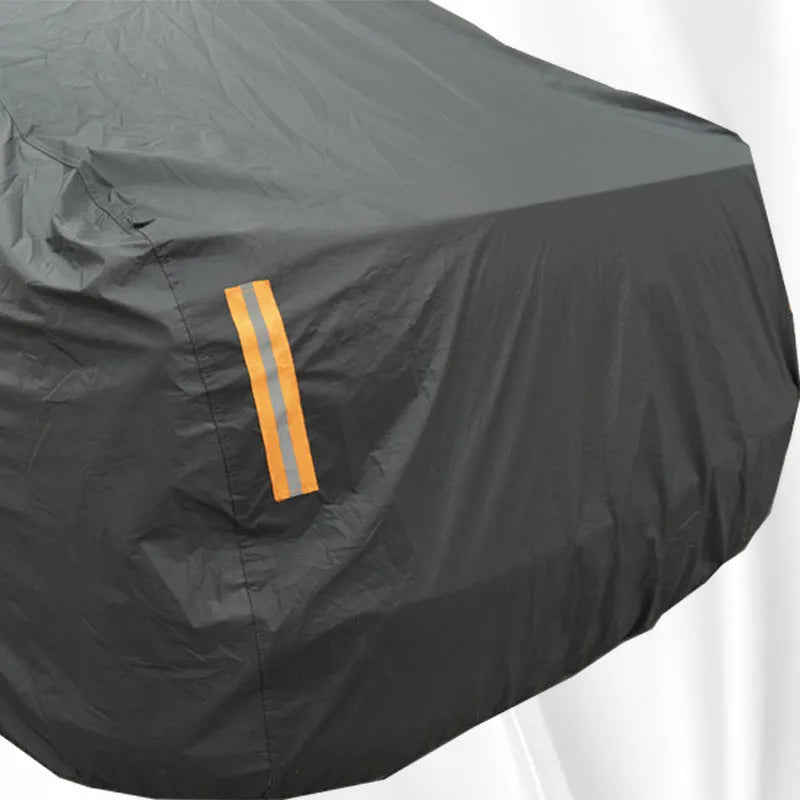 Grey Volkswagen car cover with PVC chemical fibre construction showing rainproof sun protection features