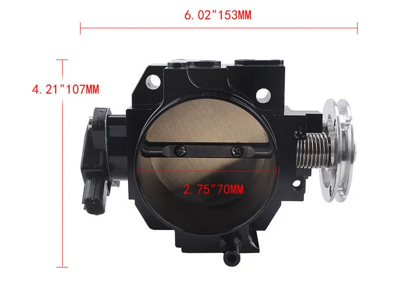 Aluminium throttle body for Honda K20A engine, shows 70mm inlet and CNC machining, black finish.