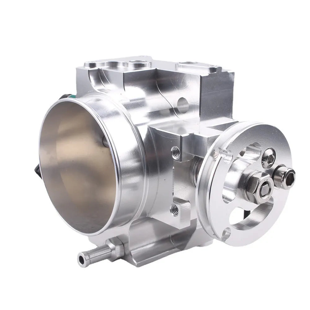 Aluminium throttle body for Honda K20A engine, shows 70mm inlet and CNC machining, black finish.