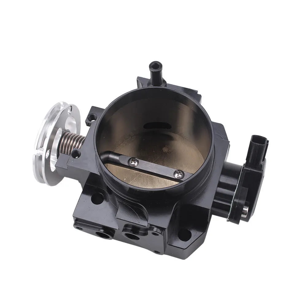 Aluminium throttle body for Honda K20A engine, shows 70mm inlet and CNC machining, black finish.