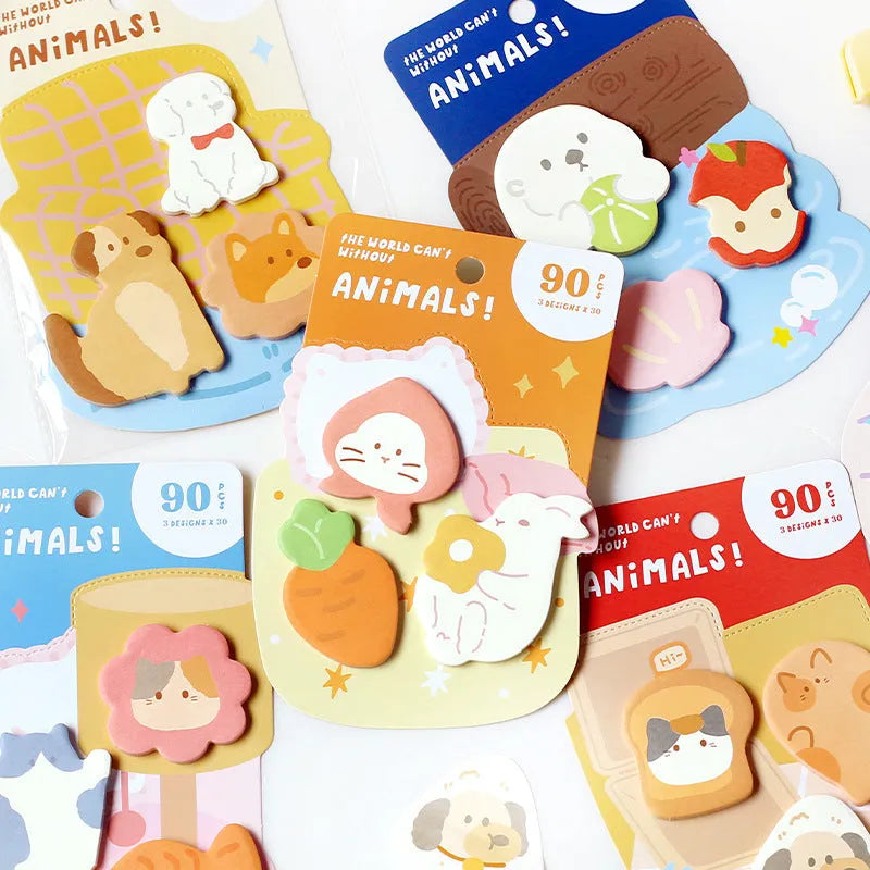 Small animal shaped sticky note set with 90 pages in six colour options