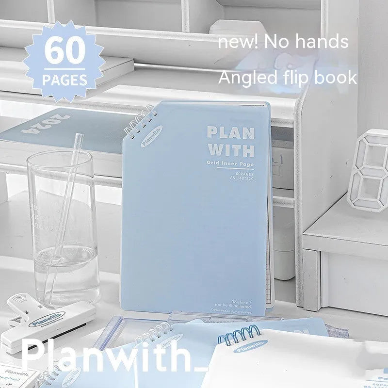 Artsy Ins style draft notebook showing A5 and B5 sizes with white and plaid blue cover options