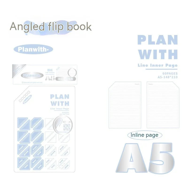 Artsy Ins style draft notebook showing A5 and B5 sizes with white and plaid blue cover options