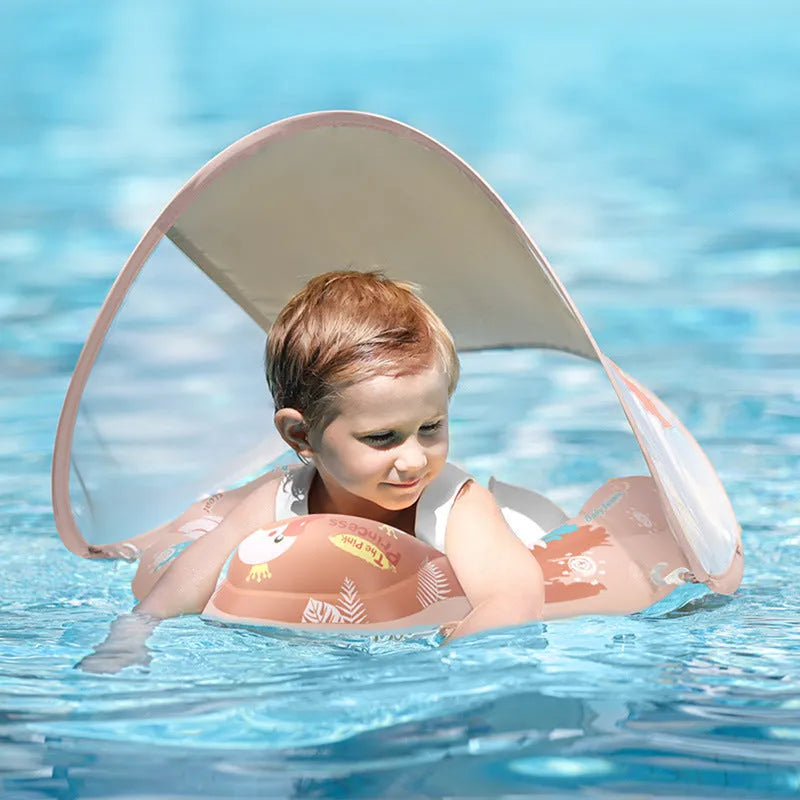 Baby sun protection sunshade swan swimming ring, PVC, with sunshade, sizes L, S, XL, 19cm inner diameter
