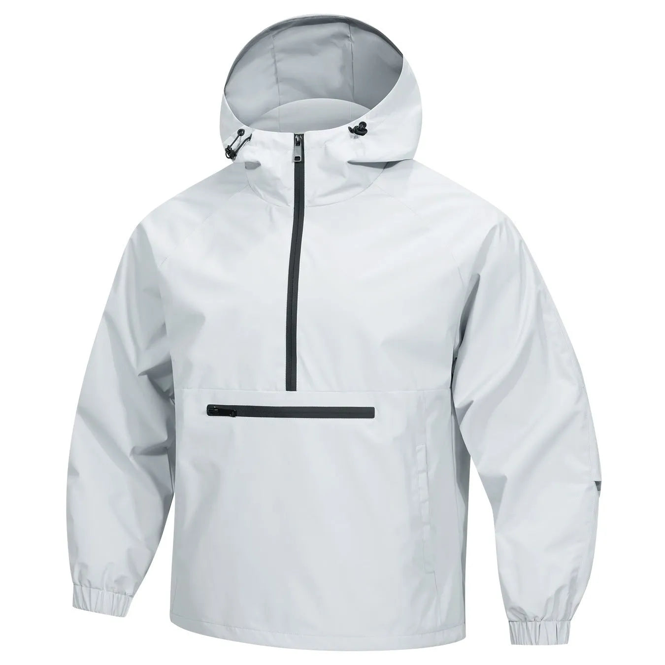 Men's Korean-style corduroy half-zip hooded sweater jacket in light grey colour