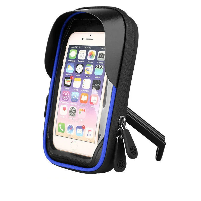 Waterproof bicycle mobile phone holder showing laminated zipper and TPU touchscreen panel