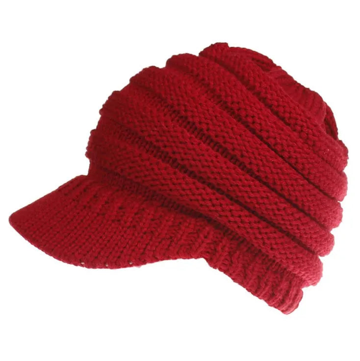 Women's acrylic knitted ponytail beanie hat in multiple colour options