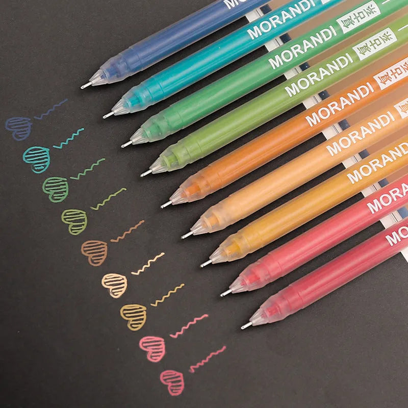 Retro hand account set of nine gel pens with 0.5mm needle tips in plastic storage case