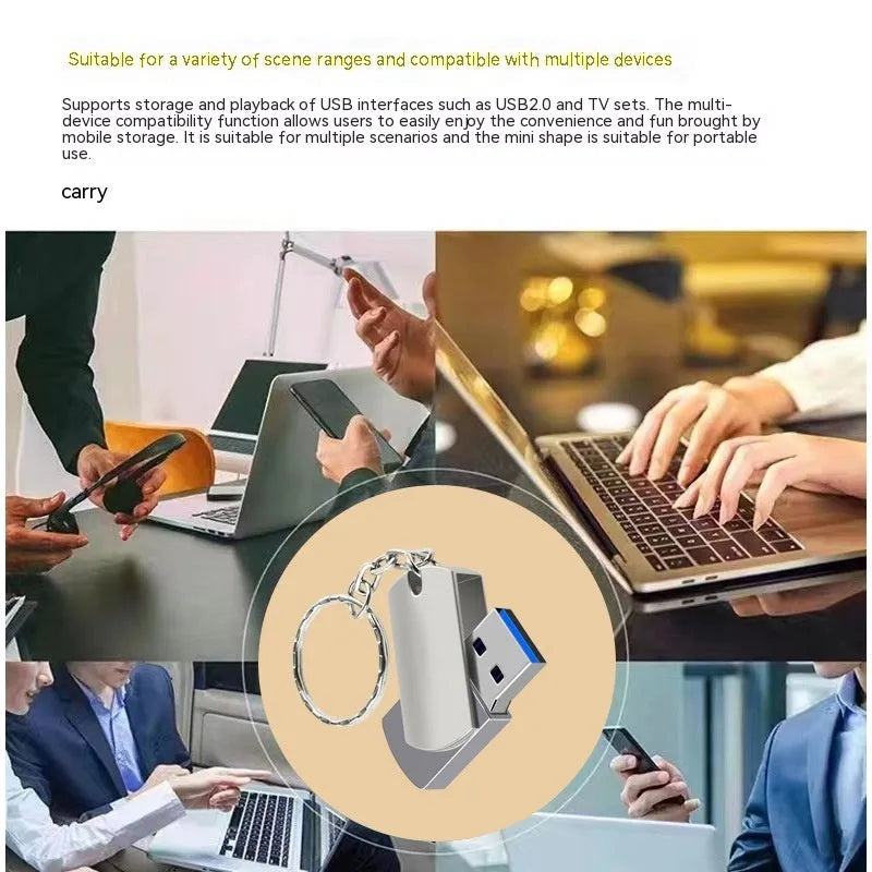 White metal rotation USB flash drive showing compact 34mm size with swivel mechanism