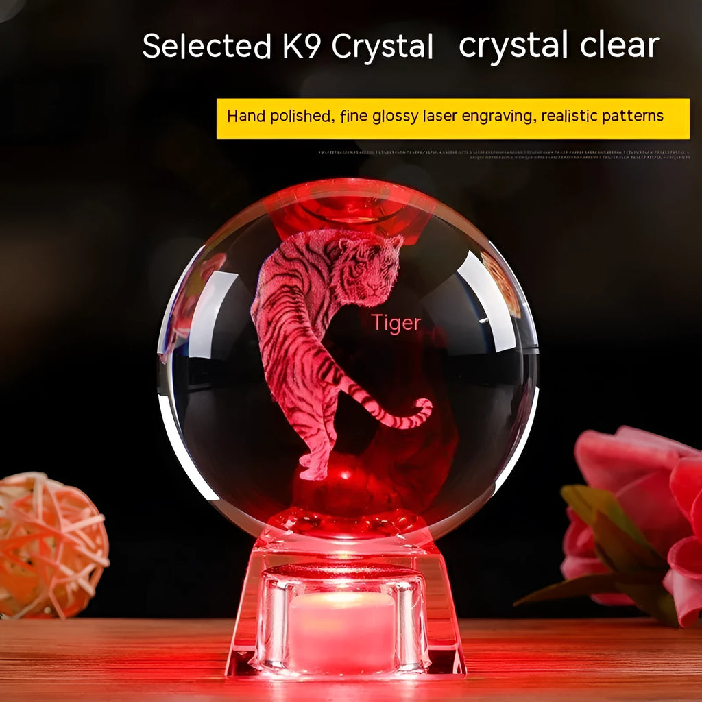 Chinese zodiac crystal ball lamp with electronic charging base showing animal design