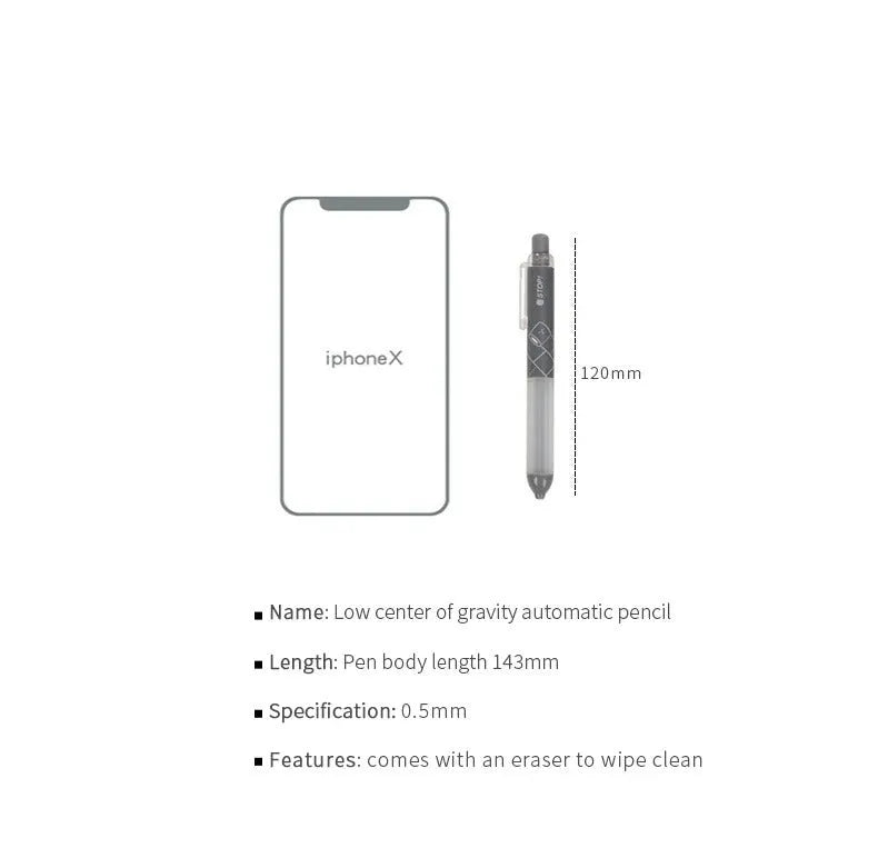 0.5mm automatic mechanical pencil with cloud grip design in white or black colour