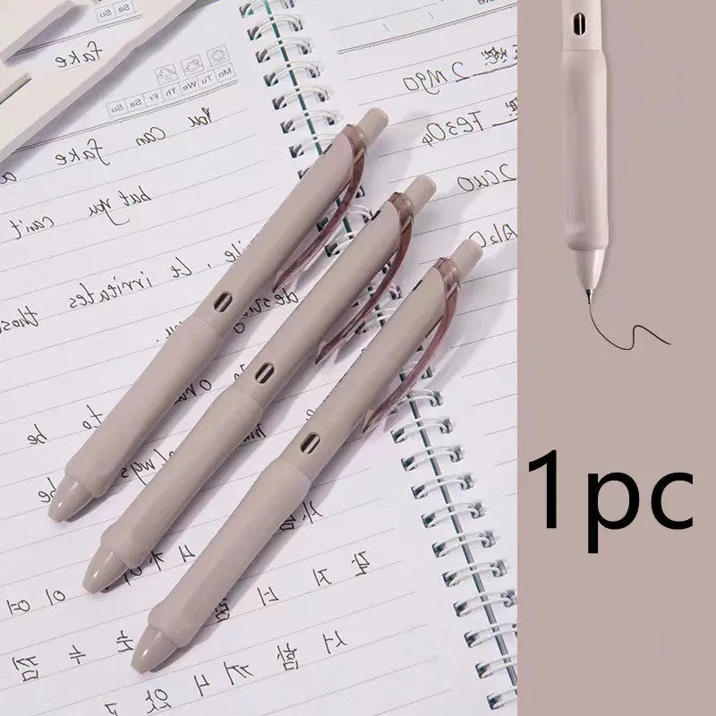 Macaron Colour press gel pen with 0.5mm tip in smoked white, brown, or pink ink options.