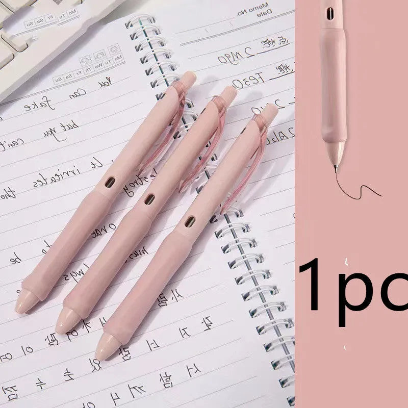 Macaron Colour press gel pen with 0.5mm tip in smoked white, brown, or pink ink options.