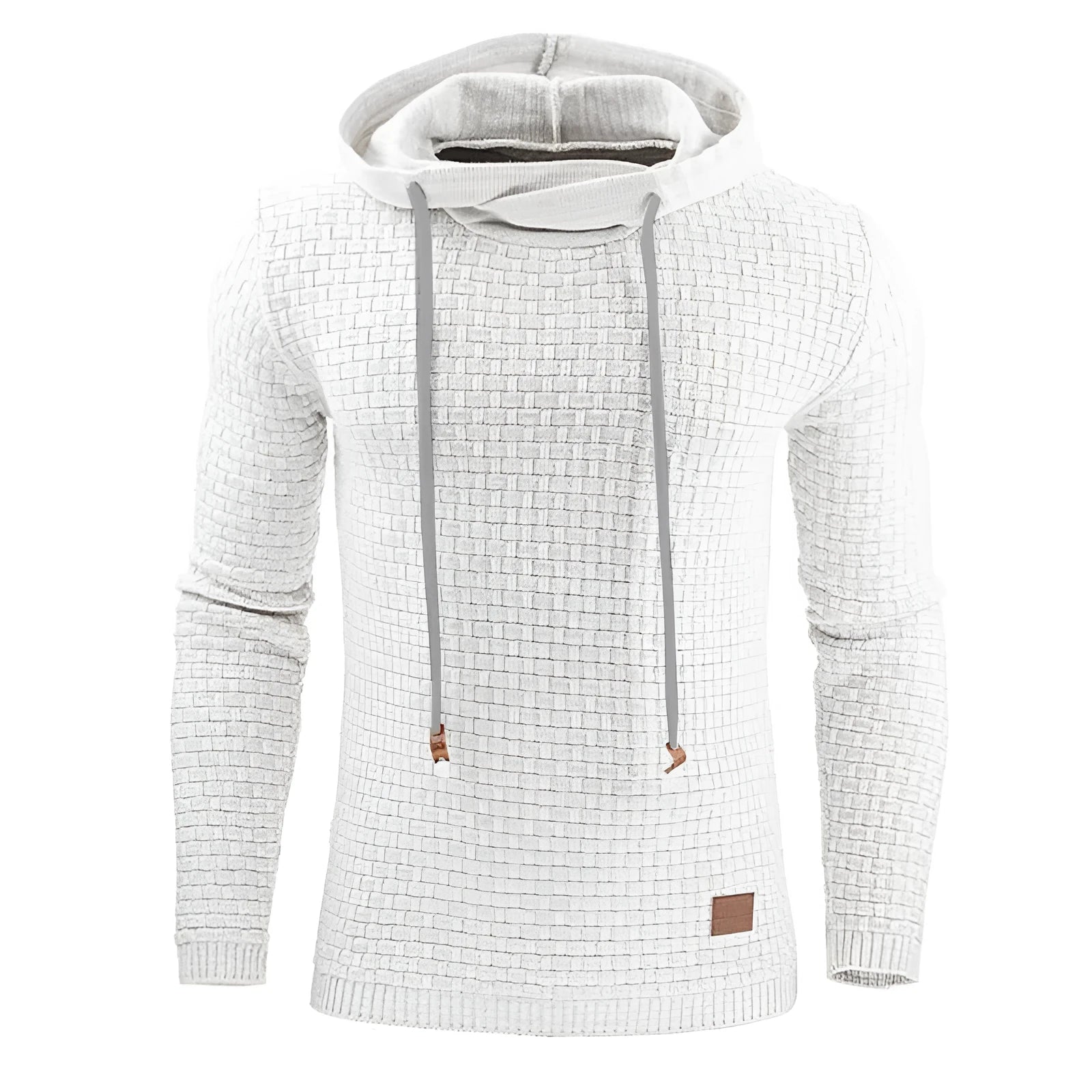 A man's plain hooded sweatshirt in a cotton-polyester blend, shown in multiple colour options.