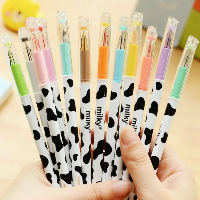 Cow colour gel pen set showing 12 different ink colours with 0.38mm tips in plastic shells
