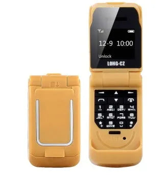 Mini flip phone in six colours with a flip cover and small screen.
